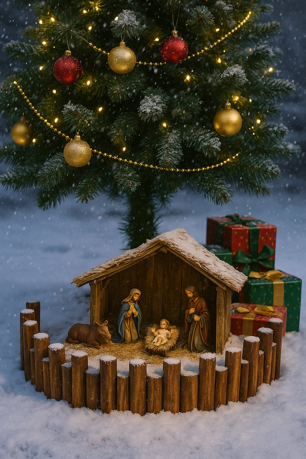 Dekorativna drvena ogradica za bor i jaslice