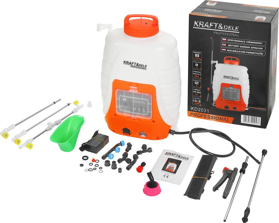 Prskalica na baterije s priborom, 18L | KraftDele®