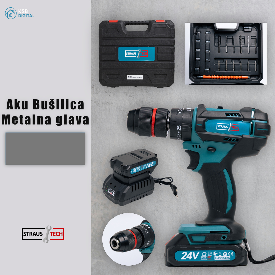 UDARNA BUŠILICA S METALNOM GLAVOM 24V | STRAUSTECH